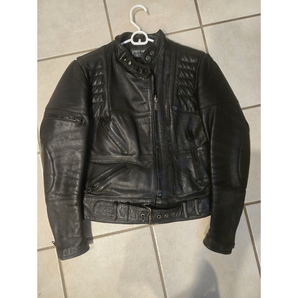 Vintage Harley Davidson Leather Motorcycle Jacket 34W Korea Belted Biker Awesome